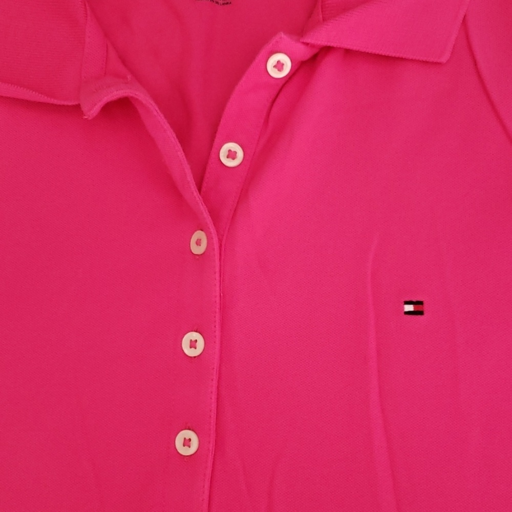 EUC Tommy Hilfiger Sz L neon pink polo shirt - Picture 3 of 5